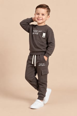Erkek Çocuk Pamuklu Baskılı 2’li Takım Sweatshirt Eşofman Altı 1-4 Yaş Ak122