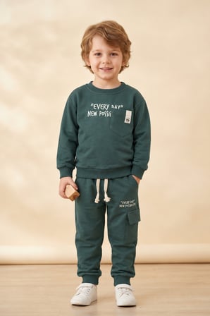 Erkek Çocuk Pamuklu Baskılı 2’li Takım Sweatshirt Eşofman Altı 1-4 Yaş Ak122