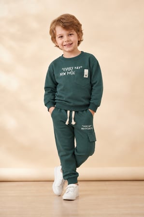 Erkek Çocuk Pamuklu Baskılı 2’li Takım Sweatshirt Eşofman Altı 1-4 Yaş Ak122