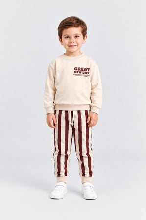 Erkek Çocuk Great New Day Baskılı Sweatshirt ve Çizgili Eşofman Altı 2’li Takım Ak124