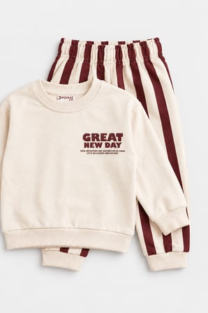 Erkek Çocuk Great New Day Baskılı Sweatshirt ve Çizgili Eşofman Altı 2’li Takım Ak124