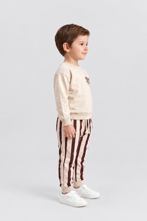 Erkek Çocuk Great New Day Baskılı Sweatshirt ve Çizgili Eşofman Altı 2’li Takım Ak124