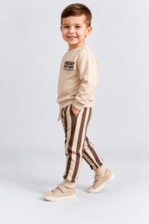 Erkek Çocuk Great New Day Baskılı Sweatshirt ve Çizgili Eşofman Altı 2’li Takım Ak124