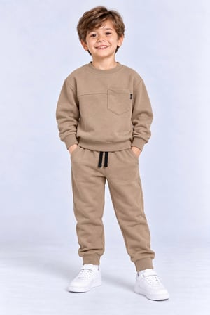 Erkek Çocuk Cepli Sweatshirt ve Jogger Eşofman Altı 2’li Takım Günlük Rahat Çocuk Eşofman Seti Ak125