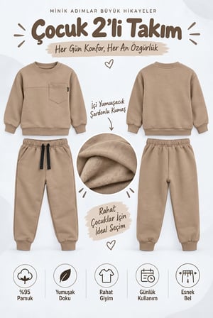 Erkek Çocuk Cepli Sweatshirt ve Jogger Eşofman Altı 2’li Takım Günlük Rahat Çocuk Eşofman Seti Ak125
