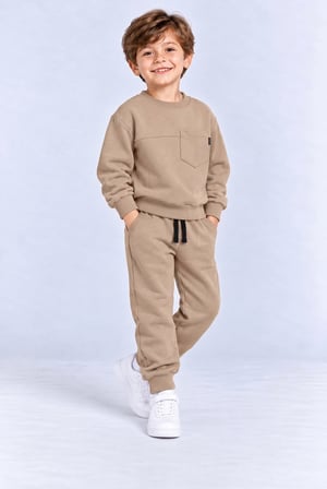 Erkek Çocuk Cepli Sweatshirt ve Jogger Eşofman Altı 2’li Takım Günlük Rahat Çocuk Eşofman Seti Ak125
