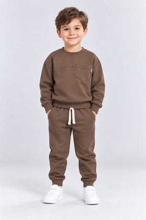 Erkek Çocuk Cepli Sweatshirt ve Jogger Eşofman Altı 2’li Takım Günlük Rahat Çocuk Eşofman Seti Ak125