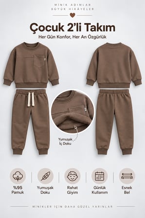 Erkek Çocuk Cepli Sweatshirt ve Jogger Eşofman Altı 2’li Takım Günlük Rahat Çocuk Eşofman Seti Ak125