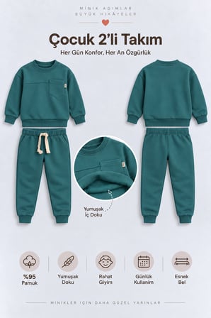 Erkek Çocuk Cepli Sweatshirt ve Jogger Eşofman Altı 2’li Takım Günlük Rahat Çocuk Eşofman Seti Ak125