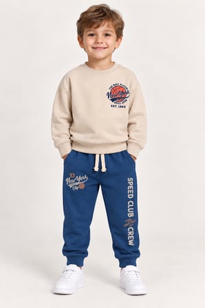 Erkek Çocuk Basketbol Baskılı 2’li Eşofman Takımı Sweatshirt ve Alt Takım Çok Renkli Ak118