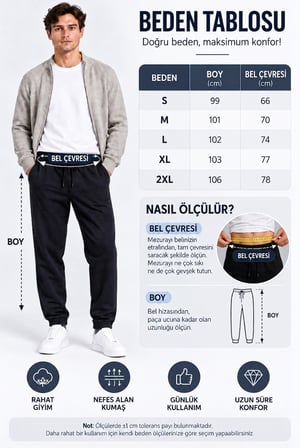 Erkek Beli Lastikli Bağcıklı Cepli Jogger Eşofman Altı Siyah & Lacivert Ak8001