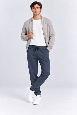 Erkek Beli Lastikli Bağcıklı Cepli Jogger Eşofman Altı Siyah & Lacivert Ak8001