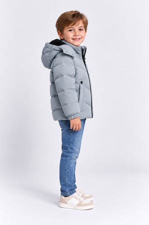 Erkek Çocuk Kapüşonlu Şişme Mont Fermuarlı Cep Detaylı Günlük Kışlık Su İtici Çocuk Montu Ak4280