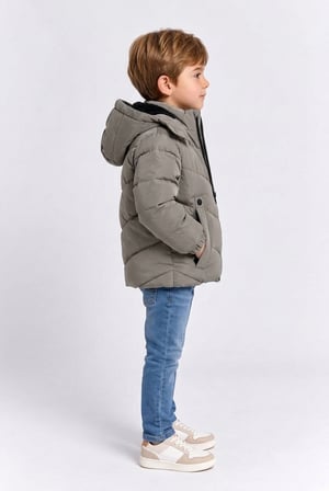 Erkek Çocuk Kapüşonlu Şişme Mont Fermuarlı Cep Detaylı Günlük Kışlık Su İtici Çocuk Montu Ak4280