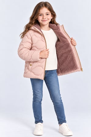 Kız Çocuk Kapüşonlu Peluş Astarlı Şişme Mont Sıcak Tutan Rahat Kışlık Ceket Ak4278