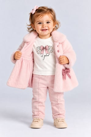 Kız Bebek Peluş Mont Fiyonklu Düğmeli Yumuşak Dokulu Kışlık Ceket Ak8548