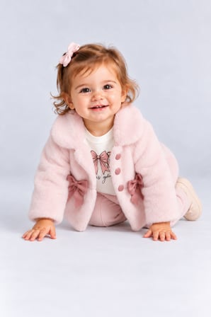 Kız Bebek Peluş Mont Fiyonklu Düğmeli Yumuşak Dokulu Kışlık Ceket Ak8548