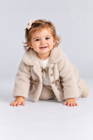 Kız Bebek Peluş Mont Fiyonklu Düğmeli Yumuşak Dokulu Kışlık Ceket Ak8548