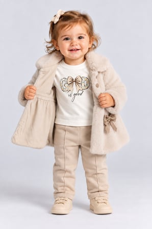 Kız Bebek Peluş Mont Fiyonklu Düğmeli Yumuşak Dokulu Kışlık Ceket Ak8548