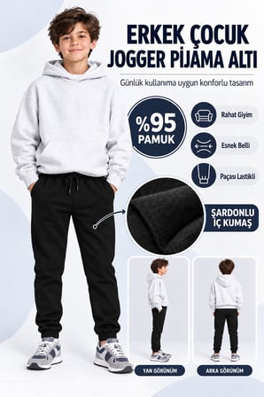 Erkek Çocuk Jogger Eşofman Altı Siyah Lacivert Bej Gri Ak55010