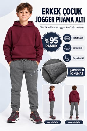 Erkek Çocuk Jogger Eşofman Altı Siyah Lacivert Bej Gri Ak55010