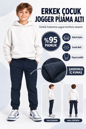 Erkek Çocuk Jogger Eşofman Altı Siyah Lacivert Bej Gri Ak55010