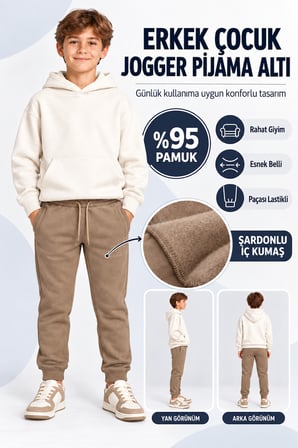 Erkek Çocuk Jogger Eşofman Altı Siyah Lacivert Bej Gri Ak55010