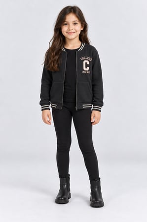 Kız Çocuk Fermuarlı Kolej Ceket Cepli Nakış Detaylı Uzun Kollu Sweatshirt Ak26690