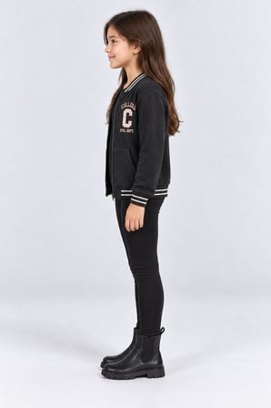 Kız Çocuk Fermuarlı Kolej Ceket Cepli Nakış Detaylı Uzun Kollu Sweatshirt Ak26690