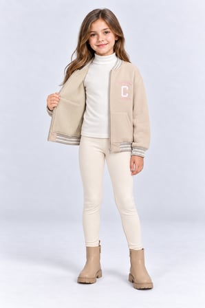 Kız Çocuk Fermuarlı Kolej Ceket Cepli Nakış Detaylı Uzun Kollu Sweatshirt Ak26690