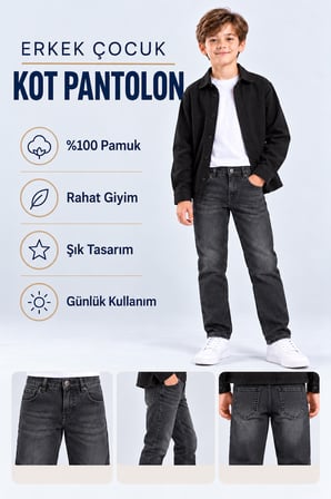 Erkek Çocuk Kot Pantolon Likralı Yıpratmalı Fit Düz Paça Cepli Jean Ak1213
