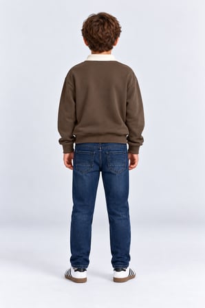 Erkek Çocuk Desenli Kot Pantolon Düz Paça Jean Ak140493