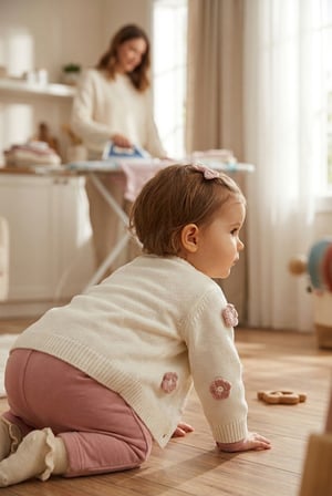 Kız Bebek 3 Parça Çiçek Aplikeli Örgü Hırkalı Alt Üst Takım Pembe Ak50755
