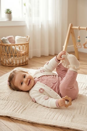 Kız Bebek 3 Parça Çiçek Aplikeli Örgü Hırkalı Alt Üst Takım Pembe Ak50755