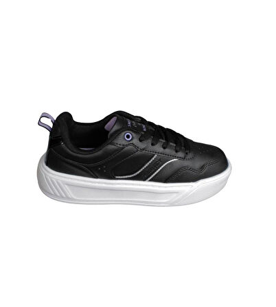 KİNETİX Kadın Siyah Pembe Cilt Kalın Taban Sneaker Spor Ayakkabı