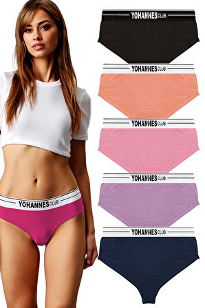 Yohannes Club, Kadın Lastik Kemerli Hipster Külot, 5'li Paket, 