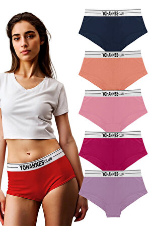 Yohannes Club, Kadın Lastik Kemerli Boyshort-Boxer Külot, 5'li Paket