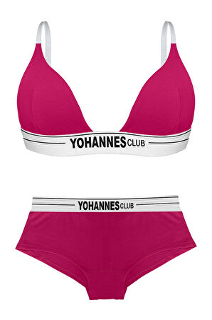 Yohannes Club, Kadın Pamuklu İç Çamaşırı Takımı, Renk Seçenekli, (Üçgen Sütyen-Kemerli Boyshort-Boxer Külot)