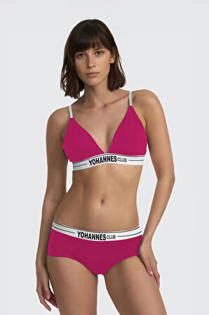 Yohannes Club, Kadın Pamuklu İç Çamaşırı Takımı, Renk Seçenekli, (Üçgen Sütyen-Kemerli Boyshort-Boxer Külot)