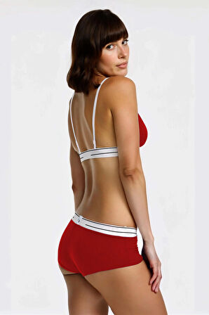 Yohannes Club, Kadın Pamuklu İç Çamaşırı Takımı, Renk Seçenekli, (Üçgen Sütyen-Kemerli Boyshort-Boxer Külot)