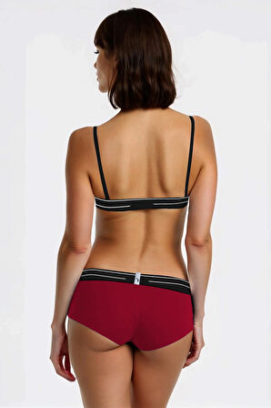 Yohannes Club, Kadın Pamuklu İç Çamaşırı Takımı, Renk Seçenekli, (Üçgen Sütyen-Kemerli Boyshort-Boxer Külot)