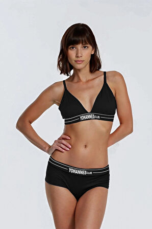 Yohannes Club, Kadın Pamuklu İç Çamaşırı Takımı, Renk Seçenekli, (Üçgen Sütyen-Kemerli Boyshort-Boxer Külot)