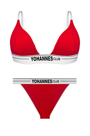 Yohannes Club, Kadın Pamuklu İç Çamaşırı Takımı, Renk Seçenekli, (Üçgen Sütyen-Kemerli Brazilian Külot)