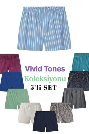 Yohannes Club Boxer Erkek, 5'li "Vivid Tones Koleksiyonu" % 100 Pamuklu Poplin Kumaş, Canlı Renkler, 5 Adet