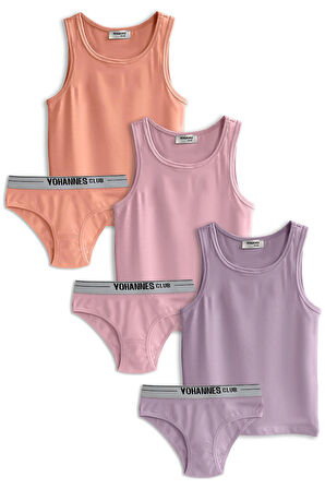 Yohannes Club, Kız Çocuk, Pamuklu Slip&Atlet, Alt-Üst,  3 Çift Takım, Karışık Renkli