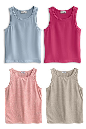 Yohannes Club, Kız Çocuk, Pamuklu Slip&Atlet, Alt-Üst,  4 Çift Takım, Karışık Renkli