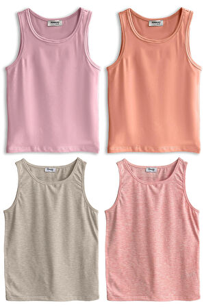 Yohannes Club, Kız Çocuk, Pamuklu Boxer&Atlet, Alt-Üst,  4 Çift Takım, Karışık Renkli