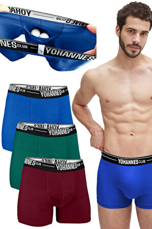 Yohannes Club, Erkek Özel Keseli Pamuklu Boxer, Renk Seçenekli,  3'lü Paket, (Bordo,Yeşil,Mavi)