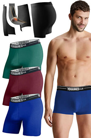 Yohannes Club, Erkek Özel Seperatörlü Pamuklu Boxer, Renk Seçenekli, 3'lü Paket, (Bordo,Yeşil,Mavi)