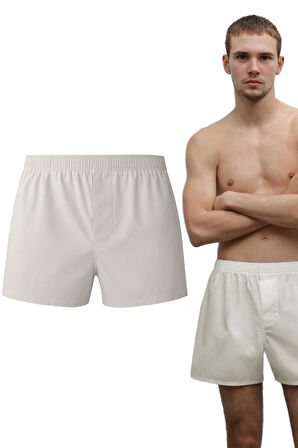 Erkek Pamuklu Poplin Boxer, Tekli Paket, Kırık Beyaz,  % 100 Pamuklu Poplin Kumaş